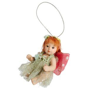 VTG Artesian Red Headed Fairy Girl Porcelain Bisque Articulated Ornament 1940s